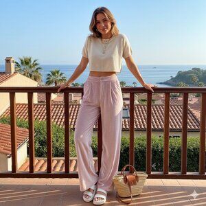 Tee Ink Pink Velvet High Waisted Casual Wide Leg Pants Size S Preowned